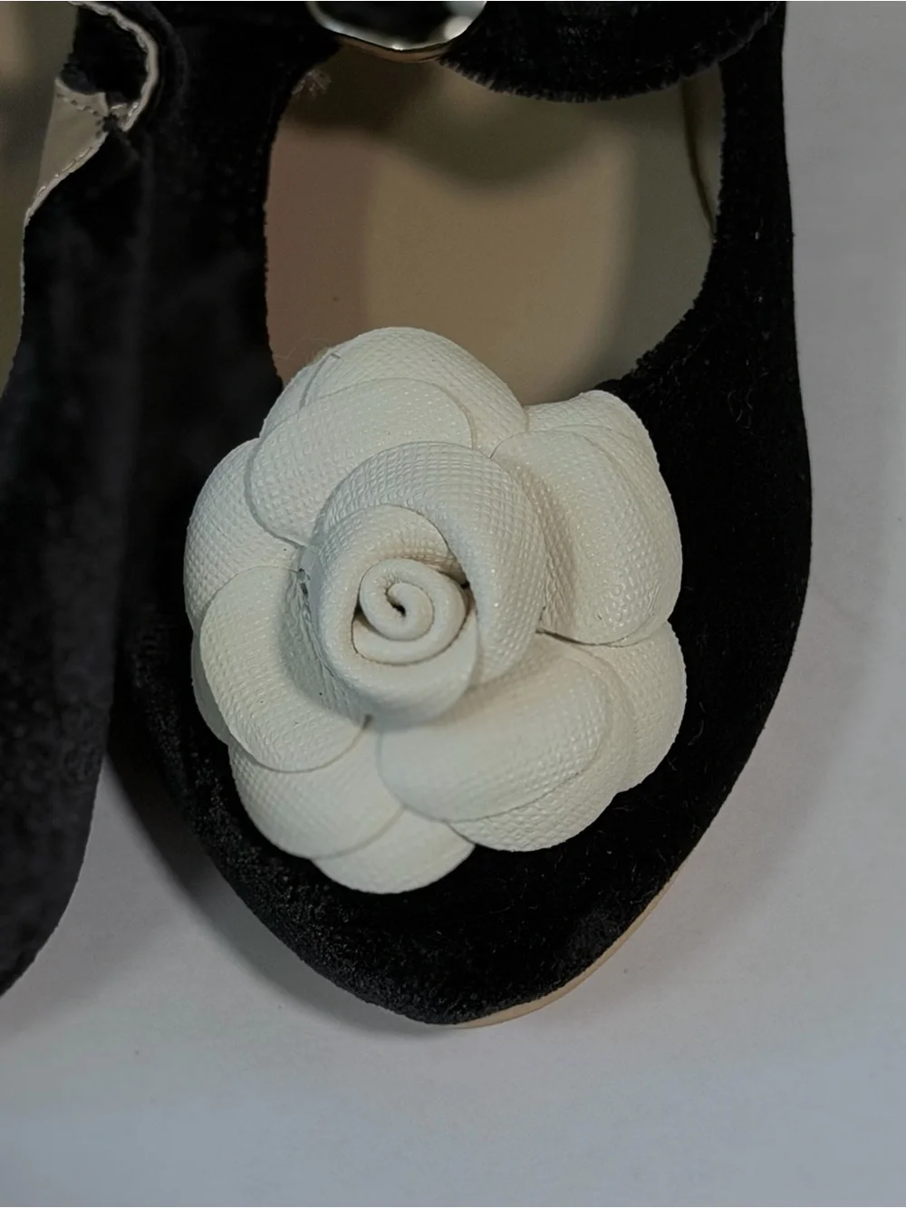 Janie and Jack Black Velvet Rosette Ballet Flats with White Floral Accent